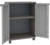 Półki i regały dla dzieci - Terry , JWood 68, szafka z 2 drzwiami o wyglądzie drewna, 1 ruchomą półką, do użytku wewnątrz i na zewnątrz. Kolor: szary/gołębi szary, materiał: tworzywo sztuczne, rozmiar: 68 x 37,5 x 91,5 cm - miniaturka - grafika 1