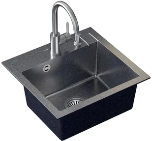 STEINER Zlewozmywak granit + bateria + syfon czarny JOHNNY 110 - Zlewozmywaki z baterią - miniaturka - grafika 3