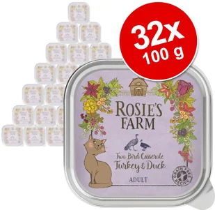 Rosie's Farm 25 + 7 gratis! Rosie's Farm, 32 x 100 g - Indyk i kaczka - Mokra karma dla kotów - miniaturka - grafika 2