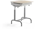 Meble do szkół i przedszkoli - AJ Produkty Ławka szkolna ABSO 188, dźwiękochłonny blat, miejsce na przybory, srebrny, linoleum beż - miniaturka - grafika 1