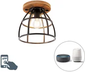 Systemy inteligentnych domów - QAZQA Inteligentna lampa sufitowa ciemnoszara z drewnem z WiFi E27 - Arthur - miniaturka - grafika 1