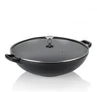 Patelnie - Kela CALIDO WOK 36 CM ZE SZKLANĄ POKRYWĄ 4 L ŻELIWO EMALIOWANE CZARNY KE-12475 - miniaturka - grafika 1