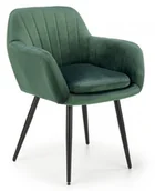 Krzesła - Halmar Krzesło z podłokietnikami tapicerowane ciemna zieleń velvet K429 na czarnych metalowych nogach - miniaturka - grafika 1