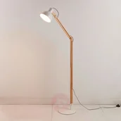 Lampy stojące - Lindby Lampa podłogowa wiejska drewniana z białym - Shivanja - miniaturka - grafika 1