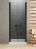 Ścianki i drzwi prysznicowe - New Trendy NEW SOLEO BLACK Drzwi wnękowe podwójne uchylne szkło 6 mm Active Shield czarne profile 90x195cm D-0215A  D-0215A - miniaturka - grafika 1