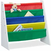 Półki i regały dla dzieci - Relaxdays regał na książki dla dzieci, regał do przechowywania, regał na zabawki, z płyty MDF + poliestru, z 4 przegródkami z materiału, wielokolorowy 10022755 - miniaturka - grafika 1