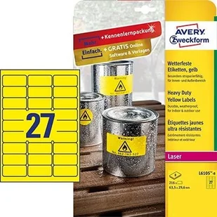 Avery Zweckform Etykiety Heavy Duty Zweckform; A4, 8 ark./op., 63,5 x 29,6 mm, żółte, poliestrowe L6105-8 - Etykiety do drukarek - miniaturka - grafika 3