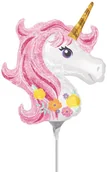 Urodziny dziecka - AMSCAN Balon foliowy do patyka Tęczowy Jednorożec - 25 cm 3727502 - miniaturka - grafika 1