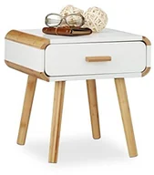 Szafki nocne - Relaxdays stolik nocny 1 szuflada, drewniana szafka nocna, zajmujące niewiele miejsca  komoda do sypialni, wys. x szer. x gł.: 41 x 40 x 40 cm, biały 10020976 - miniaturka - grafika 1