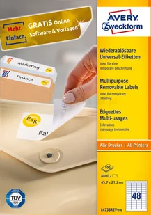 Avery Zweckform Usuwalne etykiety uniwersalne Zweckform A4 100ark./op. 45,7x21,2mm białe PROMOCJA! AVE-L4736REV-100 - Etykiety do drukarek - miniaturka - grafika 4