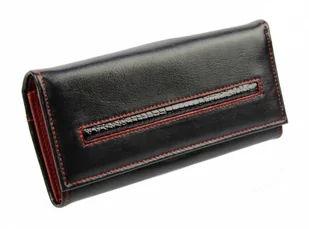 PolskaGalanteria.pl Portfel Damski PolskaGalanteria Z Wstawką Długi Max z Klamrą Skóra Naturalna CZARNY Z CZERWONYM KP D18-WST - Portfele - miniaturka - grafika 2
