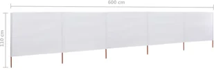 vidaXL Parawan 5-skrzydłowy z tkaniny, 600x80 cm, piaskowy biały vidaXL - Parawany - miniaturka - grafika 6