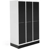 Meble do szkół i przedszkoli - AJ Produkty Szafka do szatni ROZ, 3 moduły, 6 drzwi, 1740x1200x550 mm, czarny, z podstawą - miniaturka - grafika 1