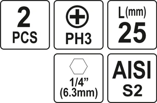 YATO BITY 1/4""""X25 MM PH3 2 SZT YT-77873  YT-77873 - Bity - miniaturka - grafika 3