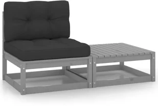 VidaXL 2-cz. zestaw wypoczynkowy do ogrodu, z poduszkami, szary, sosna 805762 - Sofy ogrodowe - miniaturka - grafika 4