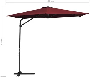 vidaXL Parasol ogrodowy na stalowym słupku, 300 cm, bordowy vidaXL - Parasole ogrodowe - miniaturka - grafika 7