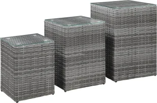 vidaXL vidaXL Stoliki boczne, 3 szt., szklane blaty, szare, polirattan - Ławy i stoliki kawowe - miniaturka - grafika 2