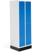 Meble do szkół i przedszkoli - AJ Produkty Szafka do szatni ROZ, 2 moduły, 4 drzwi, 1740x600x550 mm, niebieski, z podstawą - miniaturka - grafika 1