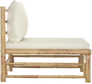VidaXL Ogrodowa sofa środkowa, śmietankowe poduszki, bambus 313146 - Sofy ogrodowe - miniaturka - grafika 4