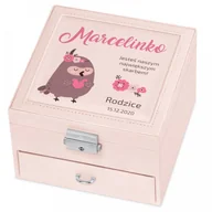 Pudełka i szkatułki - Murrano Szkatułka na Biżuterię Różowa z Nadrukiem Sówka SZKT-BR-032 - miniaturka - grafika 1