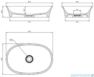 Omnires Classica M+ umywalka nablatowa 61x40 cm biały połysk CLASSICAUNBP | - Umywalki - miniaturka - grafika 2