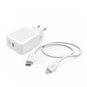 Ładowarki do telefonów - Hama Ładowarka Sieciowa 1xUSB-C PD 18W + kabel Lightning biała - miniaturka - grafika 1