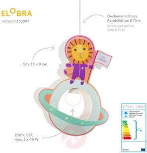 ELOBRA Lampa wisząca dziecięca Little Astronauts Lew - Lampy sufitowe - miniaturka - grafika 2