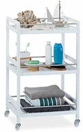 Wózki serwisowe - Relaxdays wózek do serwowania z bambusa, 3 półki, kółka obracane o 360°, drążki ze stali nierdzewnej, wózek kuchenny, wys. x szer. x gł.: 76 x 46 x 38 cm, biały - miniaturka - grafika 1
