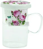 Kubki - Nuova Cer Easy life r2s SZKLANY KUBEK Z PORCELANOWYM ZAPARZACZEM I POKRYWKĄ Romantic Roses RÓŻE (352 RMR) - miniaturka - grafika 1