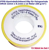 Baterie wannowe i prysznicowe - UG Taśma z PTFE taśma uszczelniająca zwój gwintu, w rolce (taśma teflonowa) FRp do drobnego gwintu DN10 zgodnie z normą DIN EN 751-3, 12mm x 0,1mm x 12m (60 g/m), biały - miniaturka - grafika 1