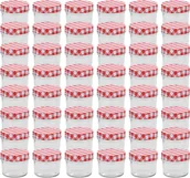 Pojemniki kuchenne - vidaXL Szklane słoiki na dżem, biało-czerwone pokrywki, 48 szt, 110 ml vidaXL - miniaturka - grafika 1