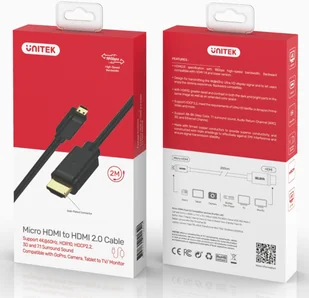 Unitek Y-C182 Kabel micro HDMI HDMI 2.0 4K 60Hz 2m - Adaptery i przejściówki - miniaturka - grafika 3