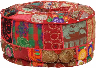 vidaXL Okrągły puf patchworkowy, ręcznie robiony, 40x20 cm, czerwony - Pufy i podnóżki - miniaturka - grafika 6