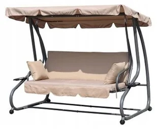 ModernHome ModernHome Huśtawka ogrodowa rozkładana 2w1 z Parasolem Beżowa 833 833 - Huśtawki - miniaturka - grafika 2