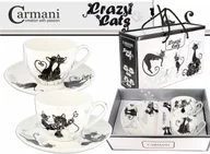 Filiżanki - Carmani FILIŻANKI PORCELANOWE ze spodkami - Crazy Cats - KOTY I - KOMPLET 2 Szt. - miniaturka - grafika 1