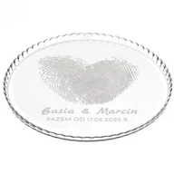 Tace i patery - Murrano Patera szklana na ciasto bez nóżki grawer linie papilarne dla pary ś PATR2-027 - miniaturka - grafika 1