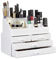 Kosmetyczki, organizery i kuferki - Relaxdays organizer na kosmetyki do makijażu z 4 szufladami, przegródkami na szminki i większymi przegródkami na inne kosmetyki, akrylowe pudełko na kosmetyki do makijażu, różne kolory 10023130_49 - miniaturka - grafika 1