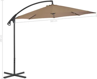 vidaXL Parasol wiszący ze stalowym słupkiem, 300 cm, kolor taupe - Parasole ogrodowe - miniaturka - grafika 8