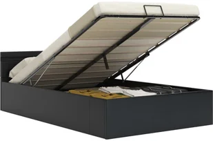 vidaXL Rama łóżka z podnośnikiem i LED, czarna, ekoskóra, 160 x 200 cm - Łóżka - miniaturka - grafika 2