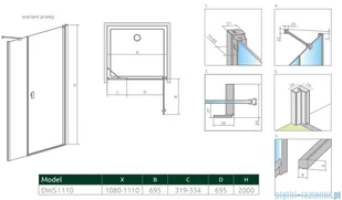 Radaway Nes 8 Black Dws I drzwi wnękowe 110cm prawe przejrzyste 10078110-54-01R/10078111-01-01 | - Akcesoria do armatury i ceramiki - miniaturka - grafika 2