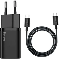Ładowarki i akumulatory - Baseus Ładowarka sieciowa usb-c baseus mini power delivery 25w z kablem usb-c 100 cm czarna AMI-BAS20602 - miniaturka - grafika 1