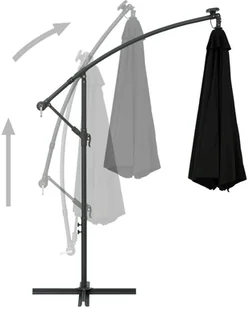 vidaXL Parasol wiszący z LED i stalowym słupkiem, 300 cm, czarny - Parasole ogrodowe - miniaturka - grafika 5
