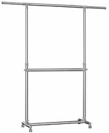 Wieszaki i stojaki - SONGMICS Songmics stojak na obrania na rolkach, możliwość regulacji wysokości: od 113 do 198 cm, pręty platerowane stalą szlachetną - miniaturka - grafika 1