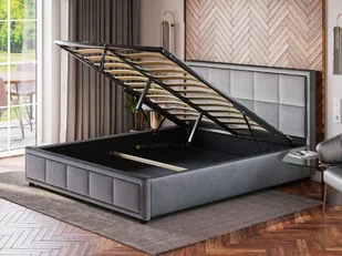 EMWOmeble ŁÓŻKO TAPICEROWANE DO SYPIALNI 120X200 Z POJEMNIKIEM LB-44 WELUR SZARY - Łóżka - miniaturka - grafika 2