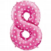 Balony i akcesoria - GoDan Balon foliowy cyfra 8 26" różowy serca HS-C26R8 - miniaturka - grafika 1