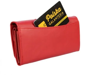 PolskaGalanteria.pl Portfel Damski PolskaGalanteria Długi Suwak Skóra Naturalna Czerwony Klapka z Wstawką Wzór VII KP D402 - Portfele - miniaturka - grafika 2