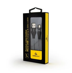 Gembird Kabel USB 2.0 (AM/microUSB M) 1m oplot tekstylny czarno-biały CC-USB2B-AMmBM-1M-BW - Kable komputerowe i do monitorów - miniaturka - grafika 2