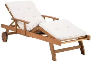 Beliani Drewniana leżanka ogrodowa z poduszką jasne drewno i złamana biel JAVA - Fotele i krzesła ogrodowe - miniaturka - grafika 8