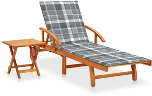 vidaXL Ogrodowy leżak ze stolikiem i poduszką lite drewno akacjowe 3061631 - Leżaki ogrodowe - miniaturka - grafika 2