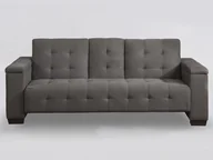 Sofy i kanapy - Vente-Unique 3-osobowa kanapa z prostym mechanizmem rozkładania z mikrofibry DEVONSHIRE z uchylnym stolikiem wbudowanym pośrodku oparcia - Kolor: szary - miniaturka - grafika 1